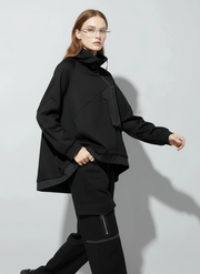 Asymmetric Pocket Hoodie — Green / Black-SimpleModerne
