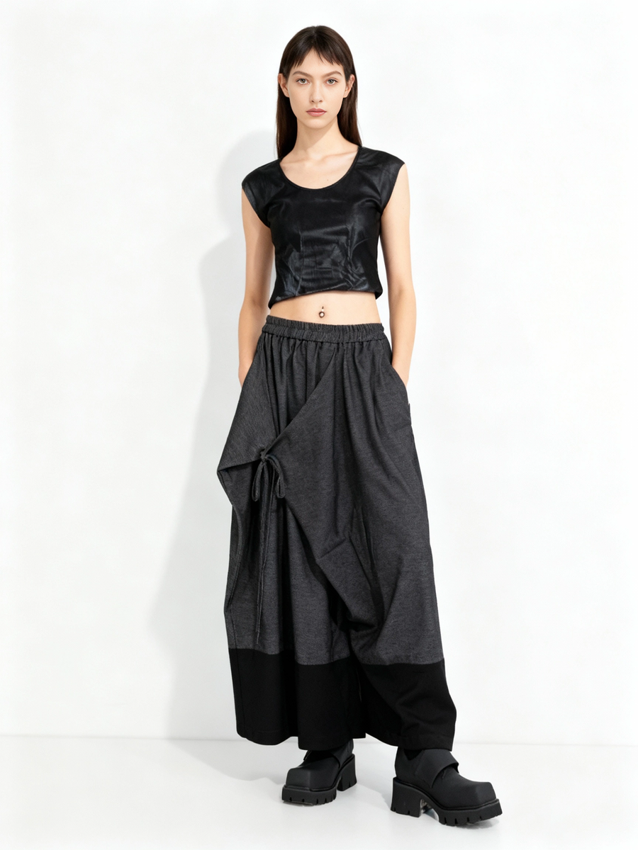 Asymmetric Wide-Leg Trousers — Dark Gray-SimpleModerne