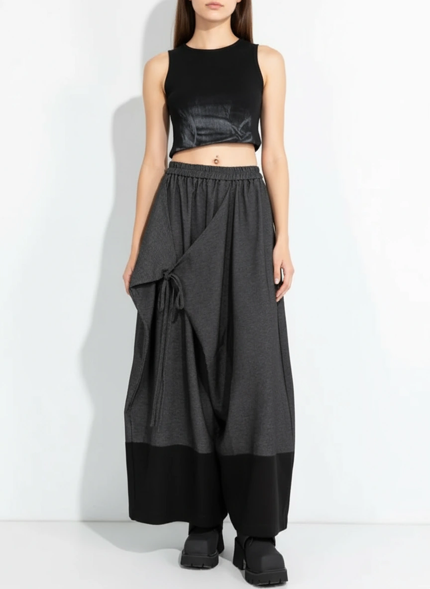 Asymmetric Wide-Leg Trousers — Dark Gray-SimpleModerne