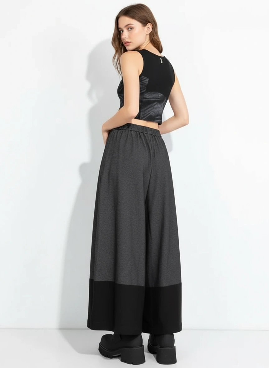 Asymmetric Wide-Leg Trousers — Dark Gray-SimpleModerne
