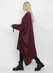 Eyelet-Trim Oversized Pullover Dress — Burgundy Red-SimpleModerne