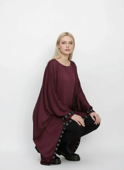 Eyelet-Trim Oversized Pullover Dress — Burgundy Red-SimpleModerne