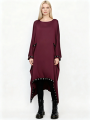 Eyelet-Trim Oversized Pullover Dress — Burgundy Red-SimpleModerne