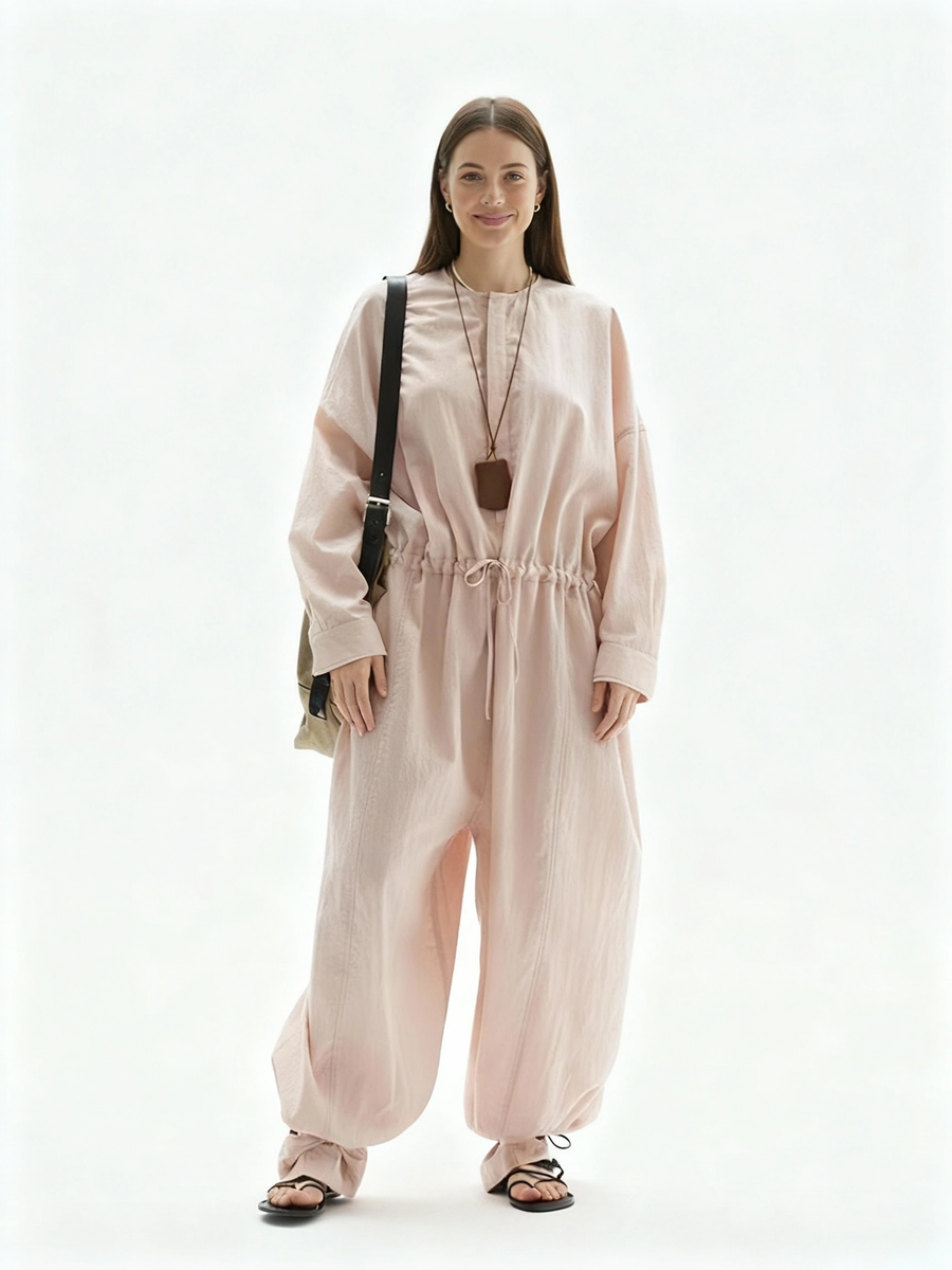 Oversized Drawstring Jumpsuit — Blush Pink-SimpleModerne