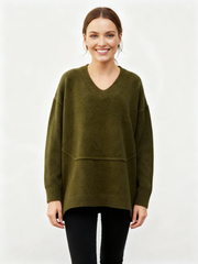 Olive Oversized V-Neck Sweater-SimpleModerne