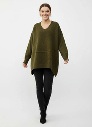 Olive Oversized V-Neck Sweater-SimpleModerne