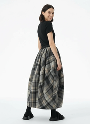 Plaid Balloon Skirt — Dark Gray Check-SimpleModerne