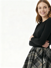 Plaid Balloon Skirt — Dark Gray Check-SimpleModerne