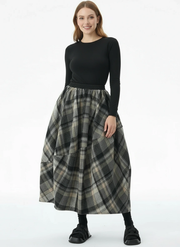 Plaid Balloon Skirt — Dark Gray Check-SimpleModerne