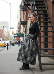 Plaid Balloon Skirt — Dark Gray Check-SimpleModerne