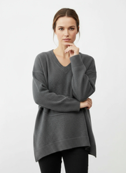 Gray Oversized V-Neck Sweater-SimpleModerne