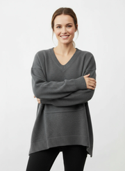Gray Oversized V-Neck Sweater-SimpleModerne