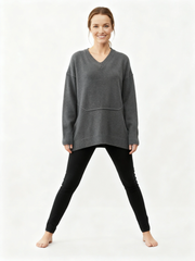 Gray Oversized V-Neck Sweater-SimpleModerne