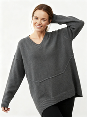Gray Oversized V-Neck Sweater-SimpleModerne