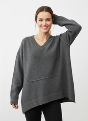 Gray Oversized V-Neck Sweater-SimpleModerne