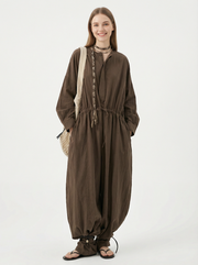 Industrial Wide-Leg Jumpsuit with Adjustable Waist - Coffee-SimpleModerne