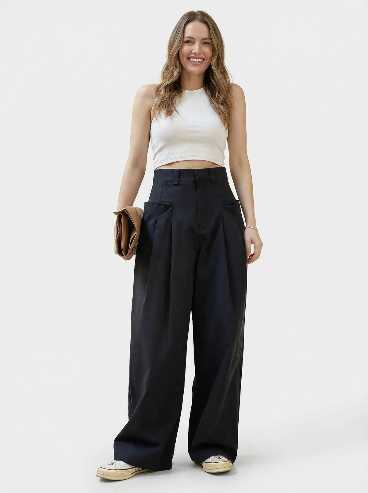 Pleated Wide-Leg Trousers – Casual Minimal Goth-SimpleModerne