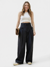 Pleated Wide-Leg Trousers – Casual Minimal Goth-SimpleModerne