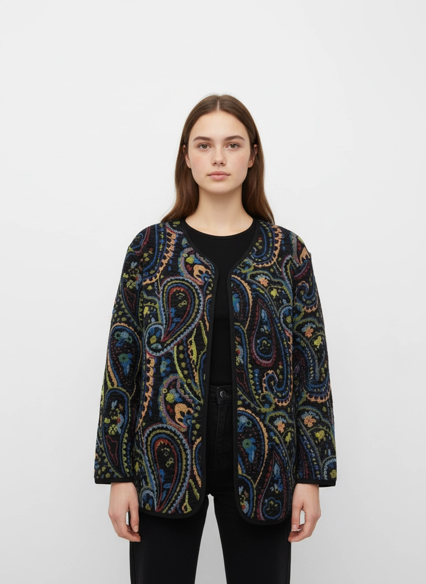 Vintage Paisley Zip Jacket – Casual Minimal Goth-SimpleModerne