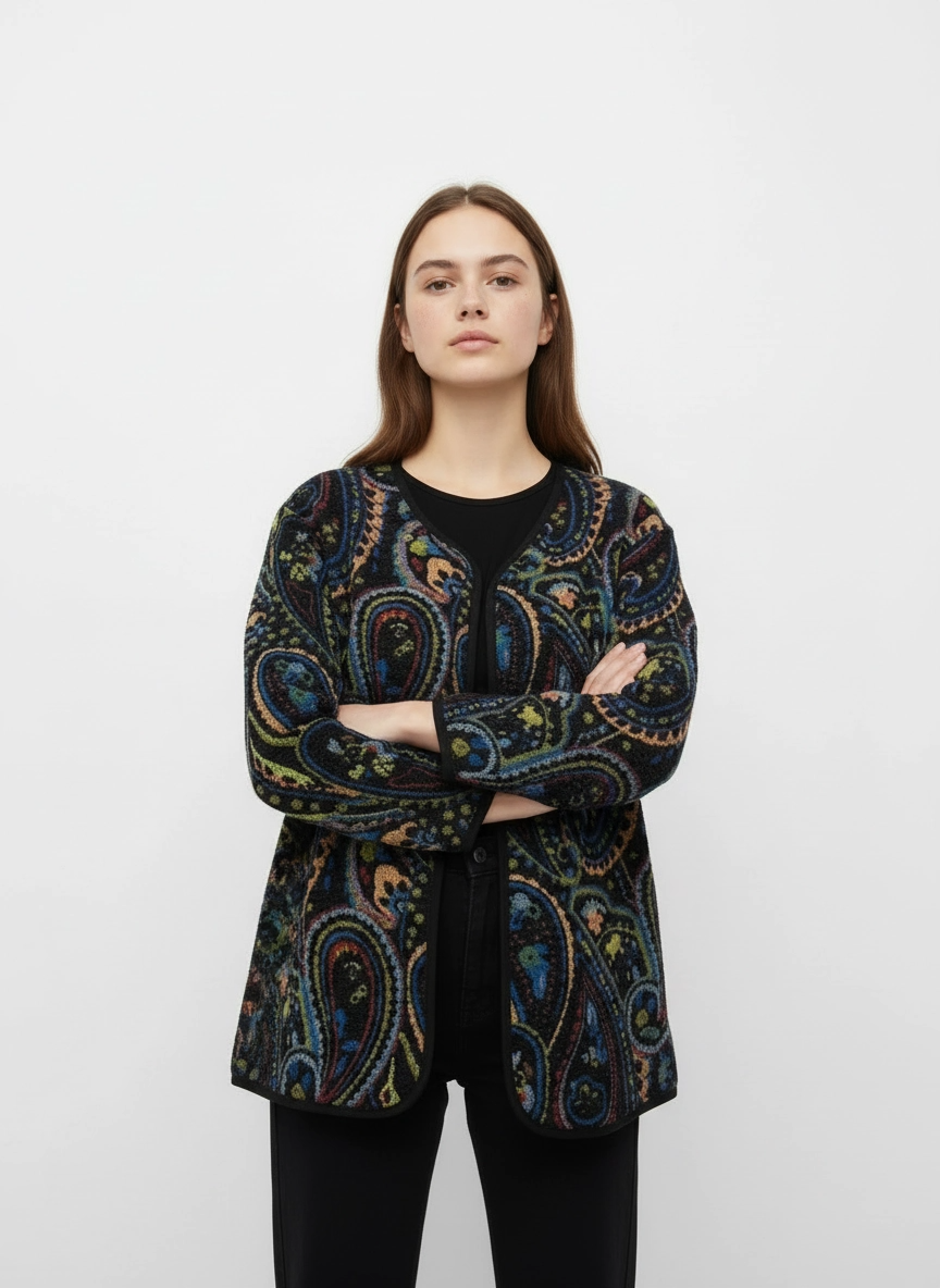 Vintage Paisley Zip Jacket – Casual Minimal Goth-SimpleModerne