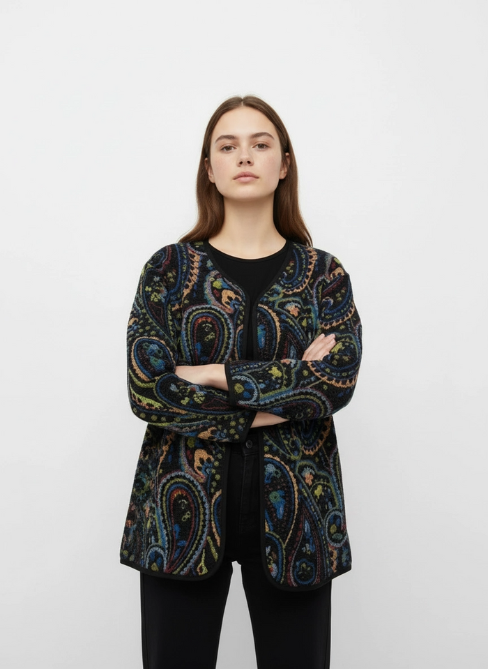 Vintage Paisley Zip Jacket – Casual Minimal Goth