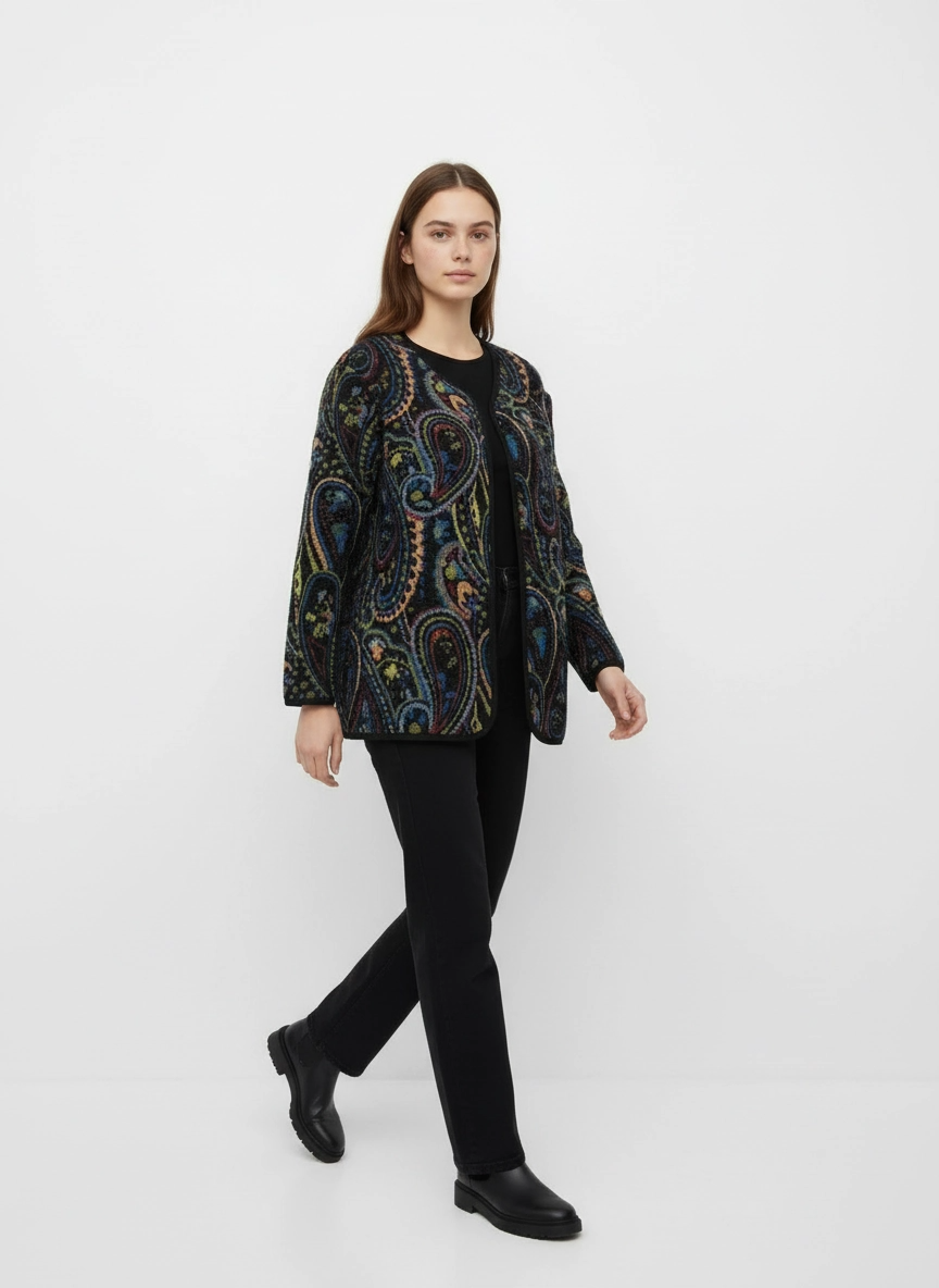 Vintage Paisley Zip Jacket – Casual Minimal Goth-SimpleModerne