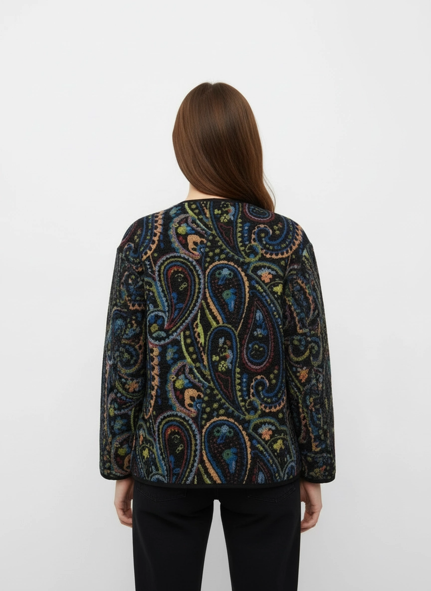 Vintage Paisley Zip Jacket – Casual Minimal Goth-SimpleModerne