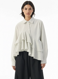 Asymmetric Striped Ruffle Shirt – Cream-SimpleModerne