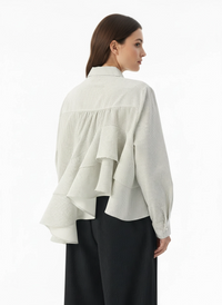 Asymmetric Striped Ruffle Shirt – Cream-SimpleModerne
