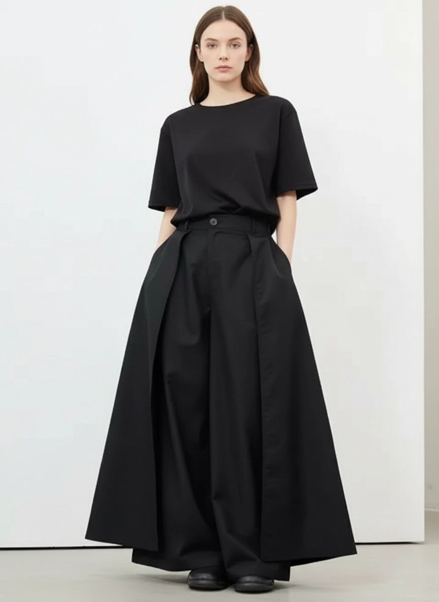 Layered Wide Legged Trousers-SimpleModerne
