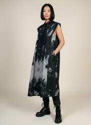 Gothic Sleeveless Tie-Dye Print Dress with Mandarin Collar-SimpleModerne