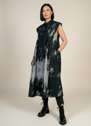 Gothic Sleeveless Tie-Dye Print Dress with Mandarin Collar-SimpleModerne