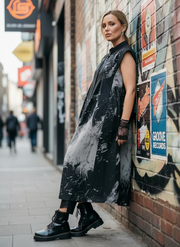 Gothic Sleeveless Tie-Dye Print Dress with Mandarin Collar-SimpleModerne