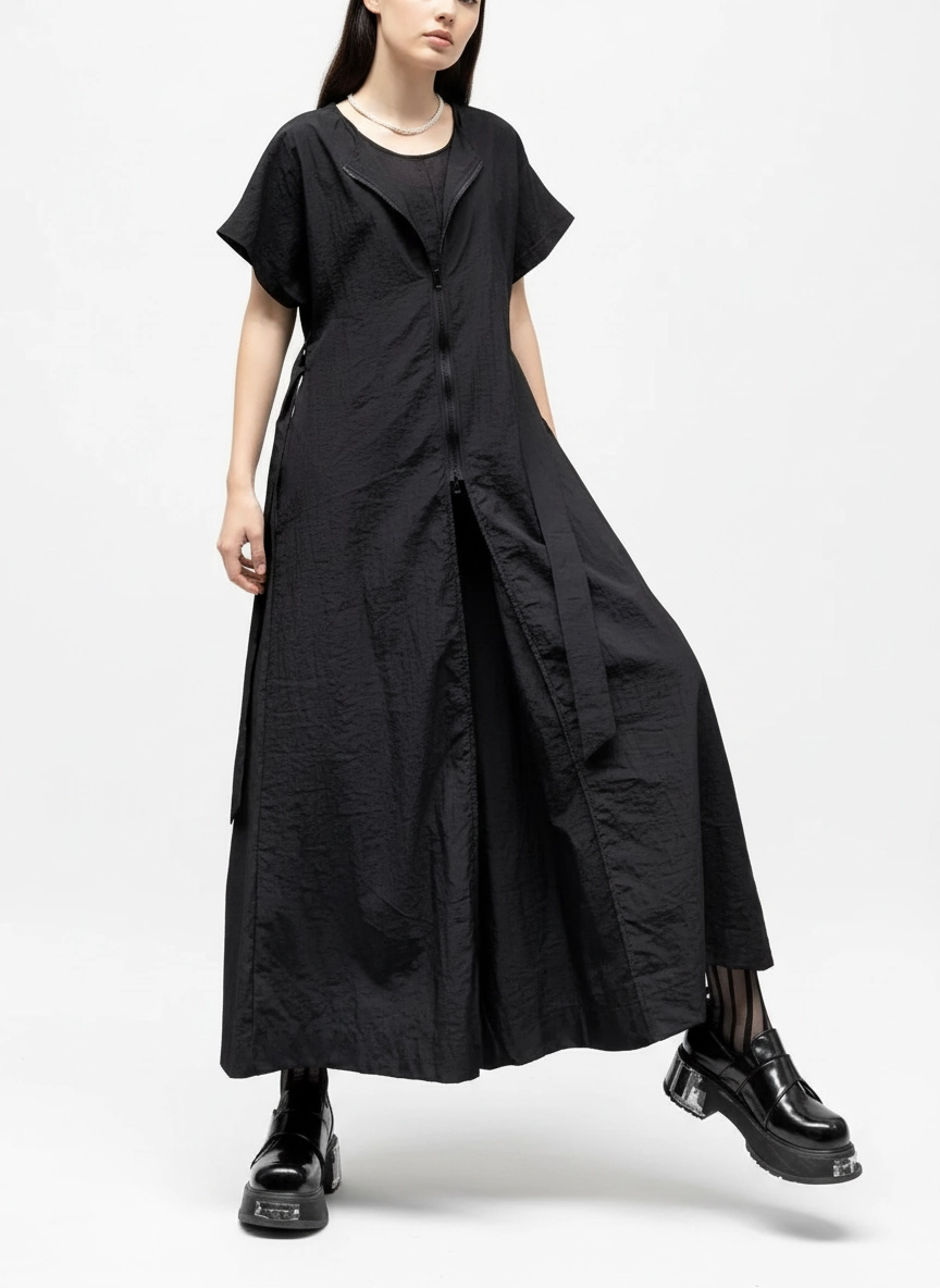 Wide-Leg Black Jumpsuit with Zipper Detail-SimpleModerne