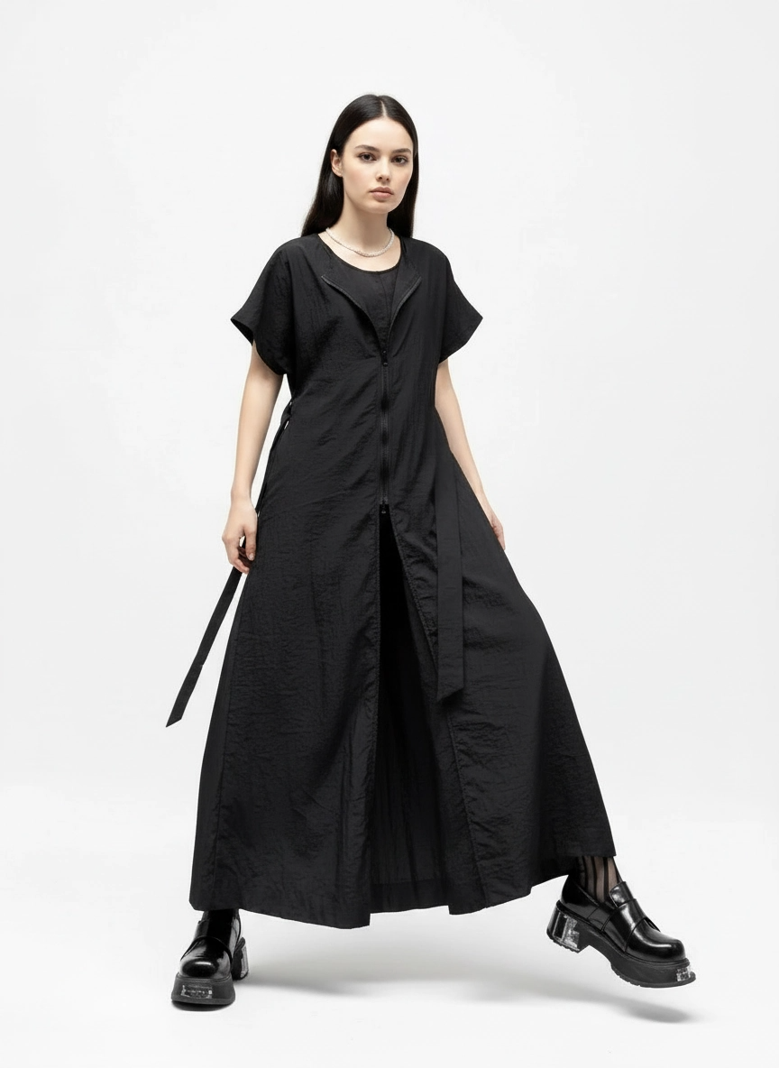Wide-Leg Black Jumpsuit with Zipper Detail-SimpleModerne