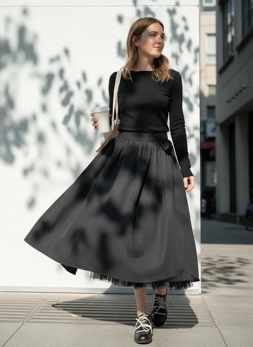 Gothic Flow Midi Skirt-SimpleModerne
