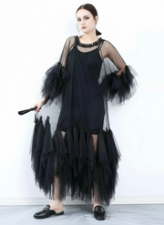 Sheer Tiered Tulle Overlay Dress-SimpleModerne