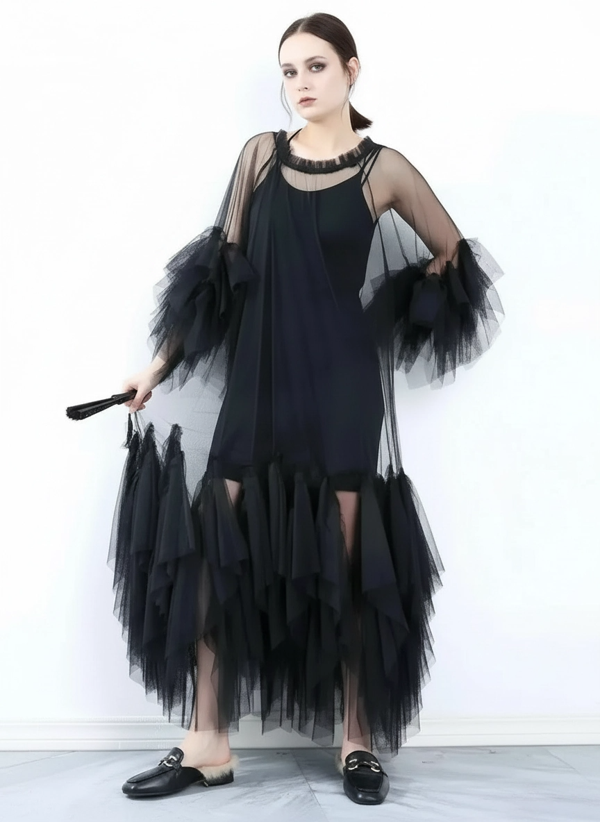 Sheer Tiered Tulle Overlay Dress-SimpleModerne