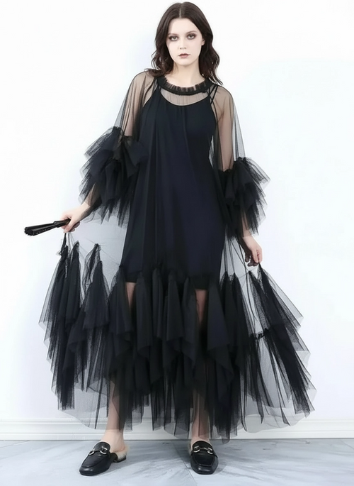 Sheer Tiered Tulle Overlay Dress-SimpleModerne