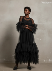 Sheer Tiered Tulle Overlay Dress-SimpleModerne