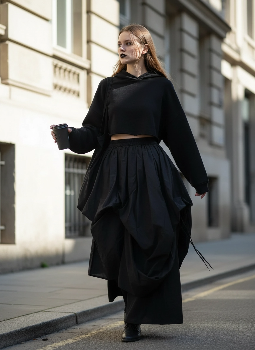 Layered Gothic Skirt – Black / White