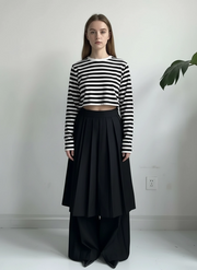 Pleated Overlay Wide-Leg Trousers-SimpleModerne