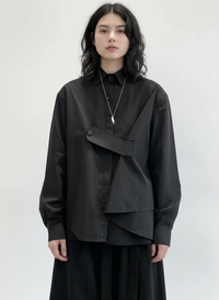 Deconstructed Asymmetric Button Wrap Shirt - Onyx-SimpleModerne