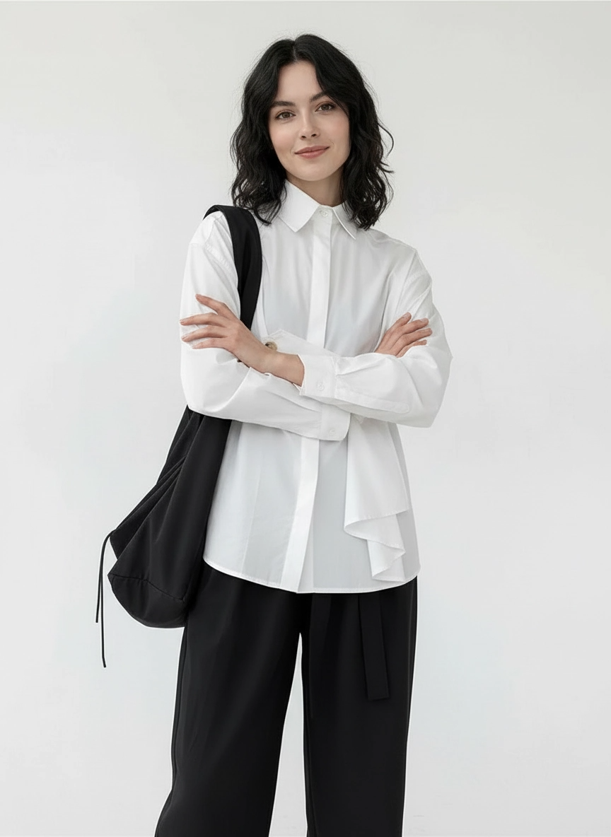 Architectural Asymmetric Wrap Blouse - Stark White-SimpleModerne