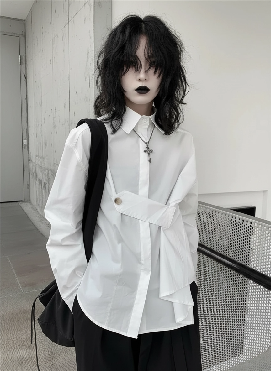 Architectural Asymmetric Wrap Blouse - Stark White-SimpleModerne