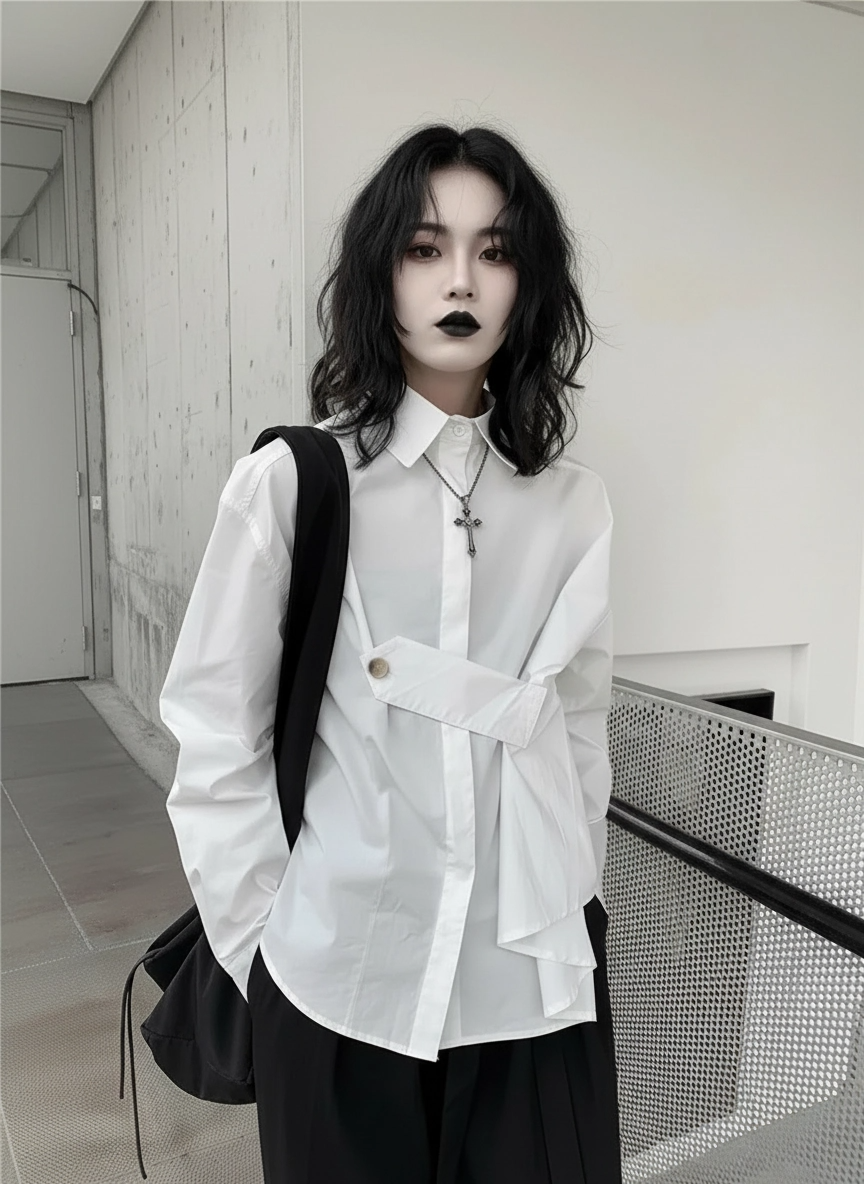 Architectural Asymmetric Wrap Blouse - Stark White-SimpleModerne