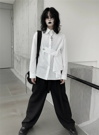 Architectural Asymmetric Wrap Blouse - Stark White-SimpleModerne