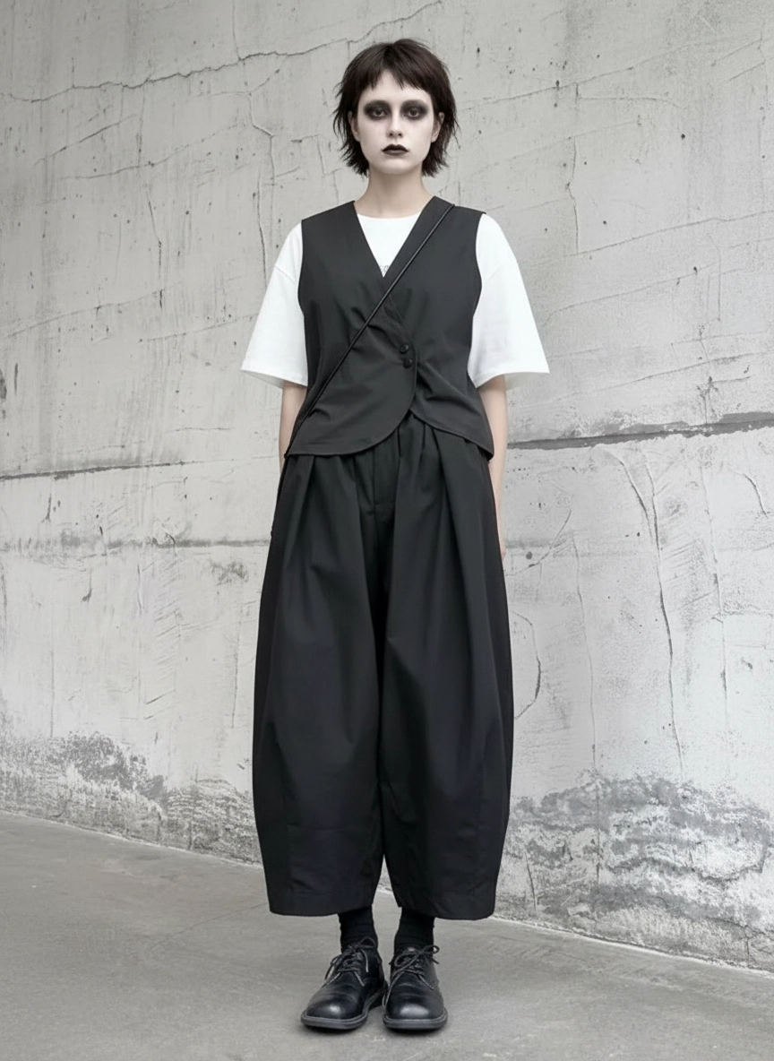 Casual Minimal Goth Clown Style Puffed Capri Trousers-SimpleModerne