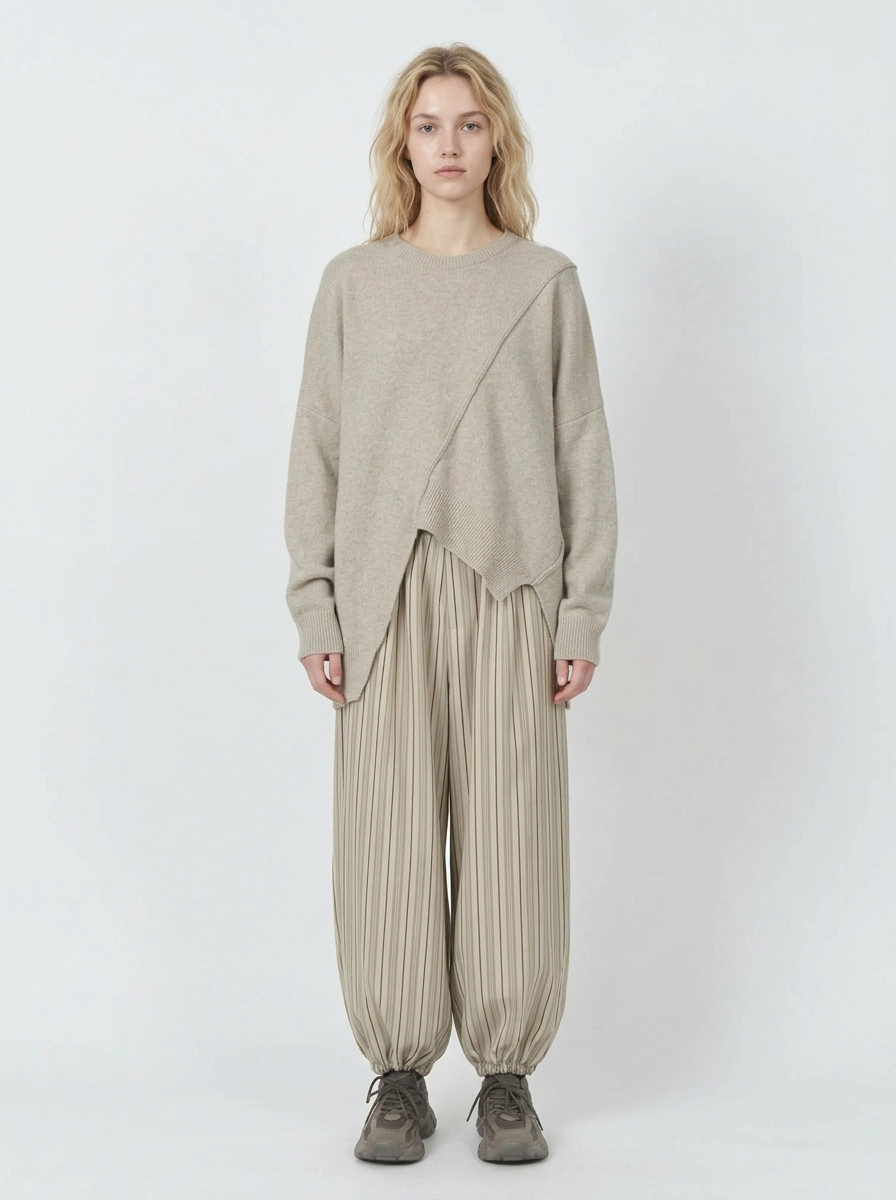 Sand Striped Relaxed Balloon Trousers