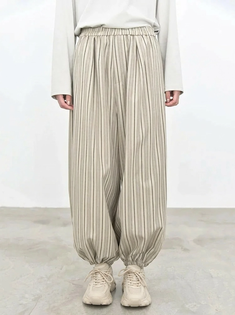 Sand Striped Relaxed Balloon Trousers